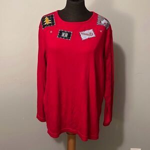 Boobie Brooks Women's Red Christmas Holiday Patches Top Long Sleeve 14W/16W